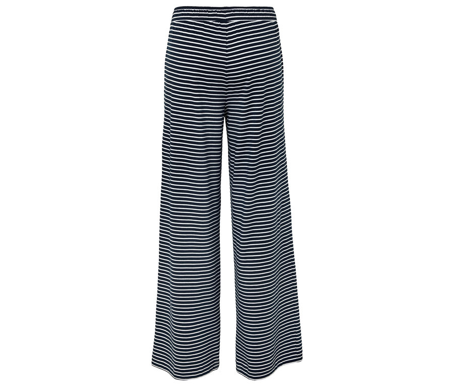 Gestreifte Schlaghose mit horizontalen Streifen in Dunkelblau und Weiss.