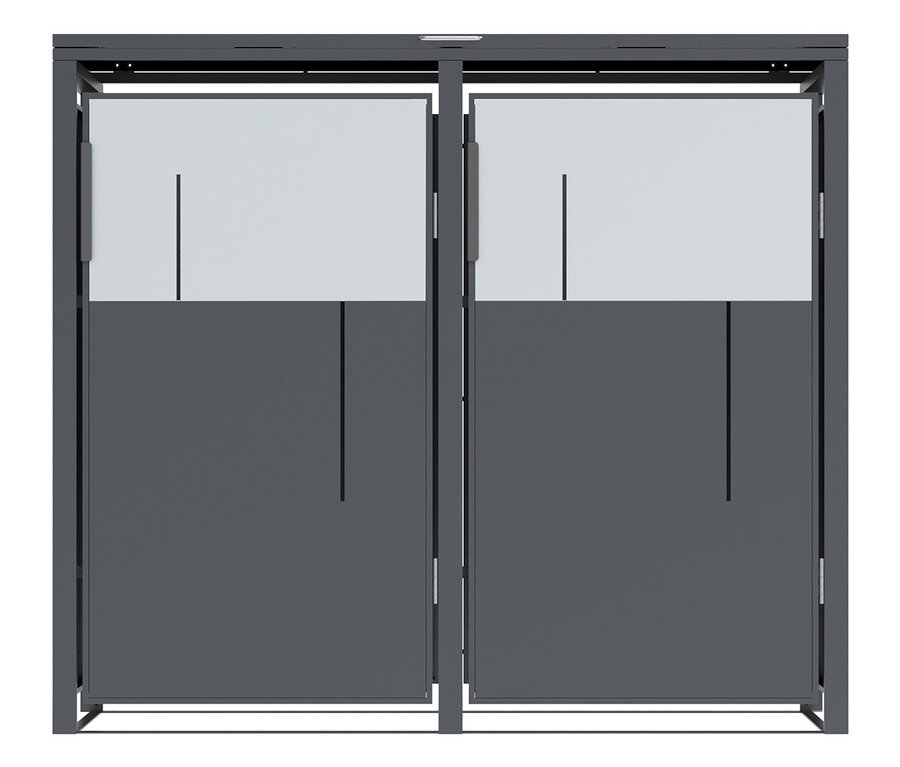 Zwei graue Türen mit transparenten oberen Feldern.