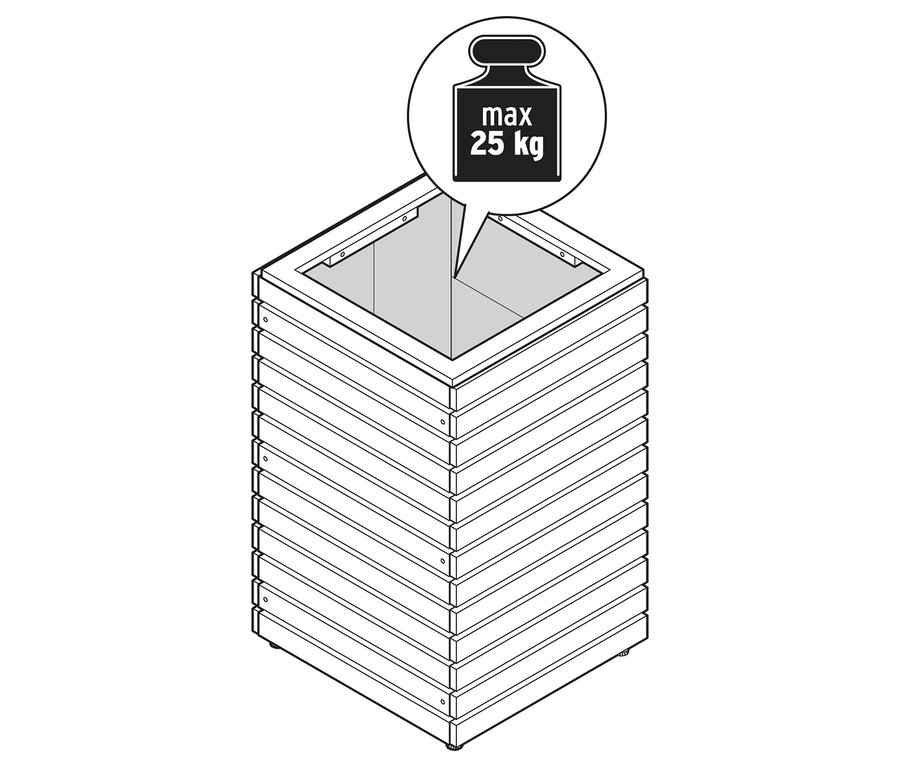 Illustration eines Blumentopfes mit einer maximalen Traglast von 25 kg.