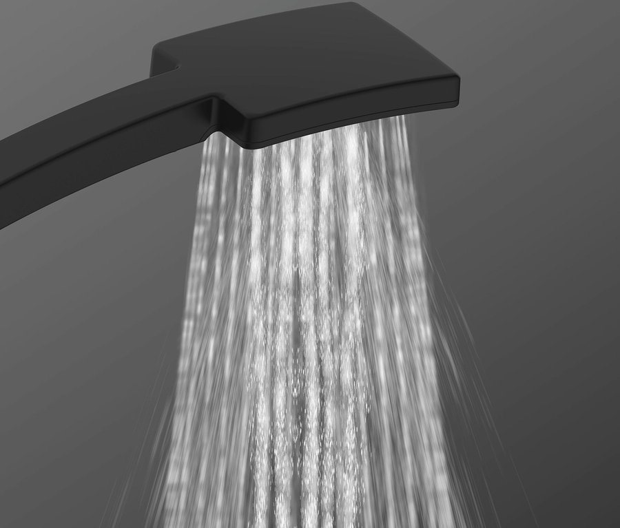 Wasser strömt aus dem schwarzen Überkopfbrause-Set »Mallorca«.