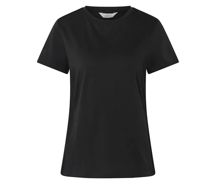 Schwarzes T-Shirt mit kurzen Ärmeln.