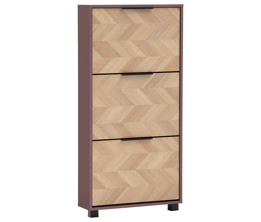 Der Schuhkipper »Piazza« mit 3 Klappen in Mauve und Fischgräten-Dekor steht aufrecht.