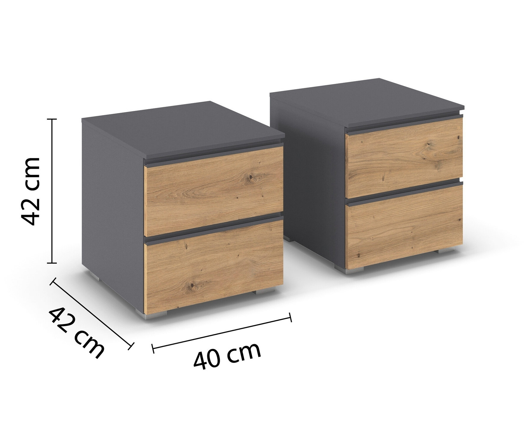 Thumbnail - 2 rauch Nachttische »Joel« - 40x42x42cm - grau - Holz