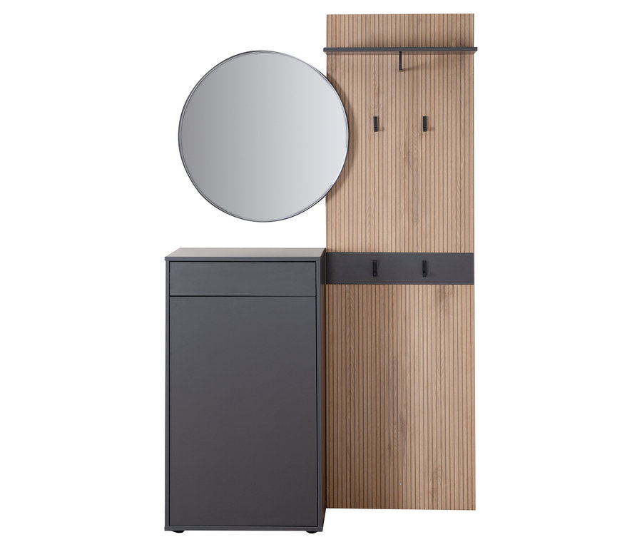 Roba Kompaktgarderobe »Salon« mit Spiegel, Ablage und Haken in Grau und Holzoptik.