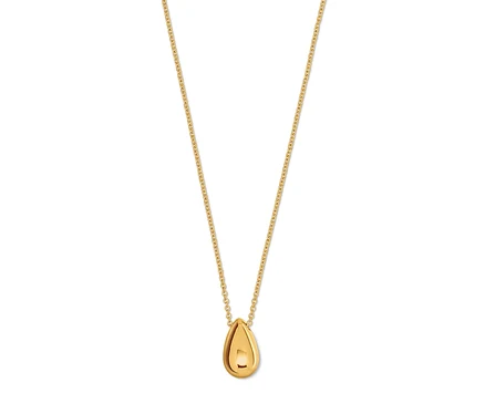 Goldene Halskette mit tropfenförmigem Anhänger.