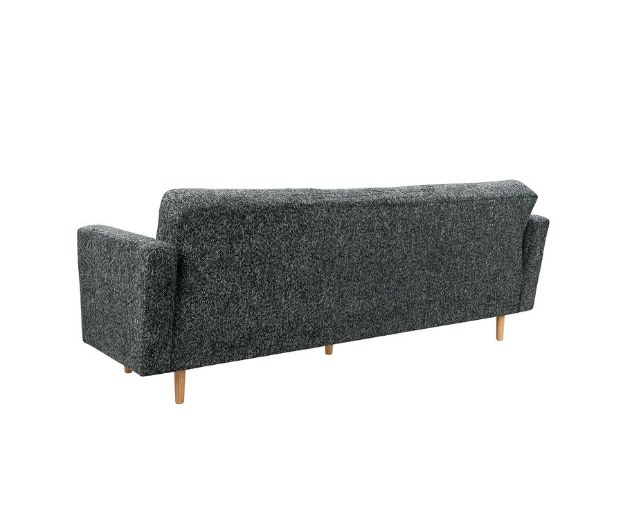 Rückansicht eines anthrazitfarbenen 3-Sitzer Schlafsofas Janny mit hellen Holzfüßen.