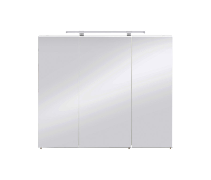 Dreitüriger Spiegelschrank "Dorina" mit Lichtleiste oben, 90 cm breit.