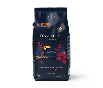 Eine Packung DAVIDOFF CAFÉ ORIGINS Brazil - 1 kg Ganze Bohne.