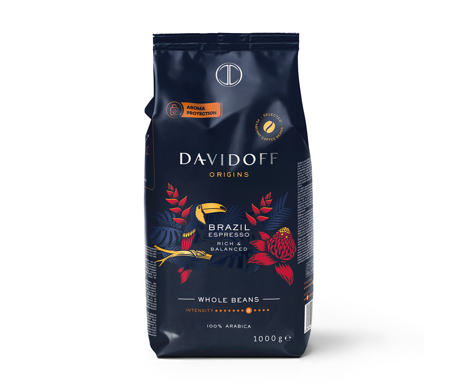 Eine Packung DAVIDOFF CAFÉ ORIGINS Brazil - 1 kg Ganze Bohne.