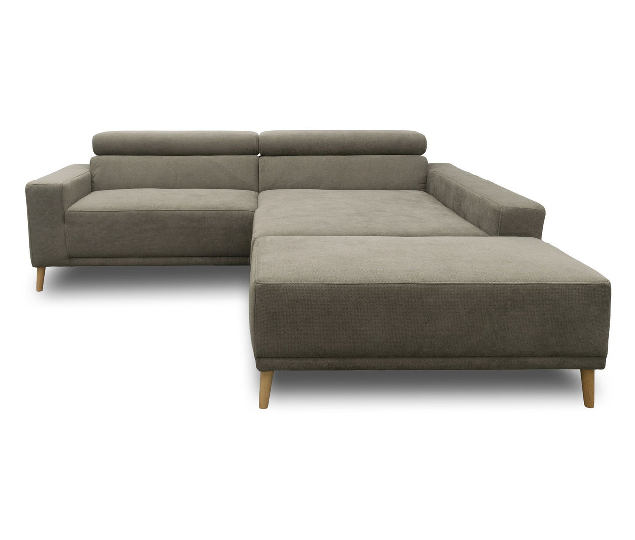 DOMO Eck-Schlafsofa »Malmö« in Grau mit Hocker und Longchair rechts, Holzfüße.