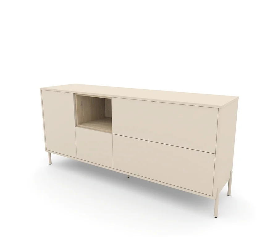 Das Sideboard »Hygge« mit 1 Tür in Cashmere-Weiß steht auf Füßen.