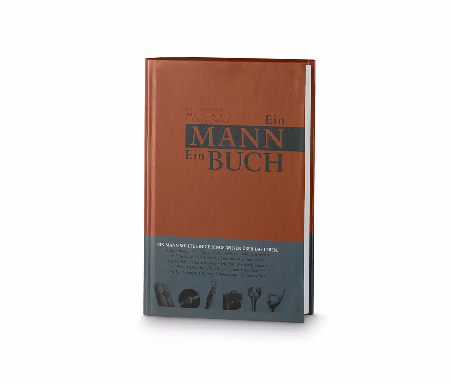 Das Buch »Ein Mann, ein Buch« liegt auf einer weißen Oberfläche.