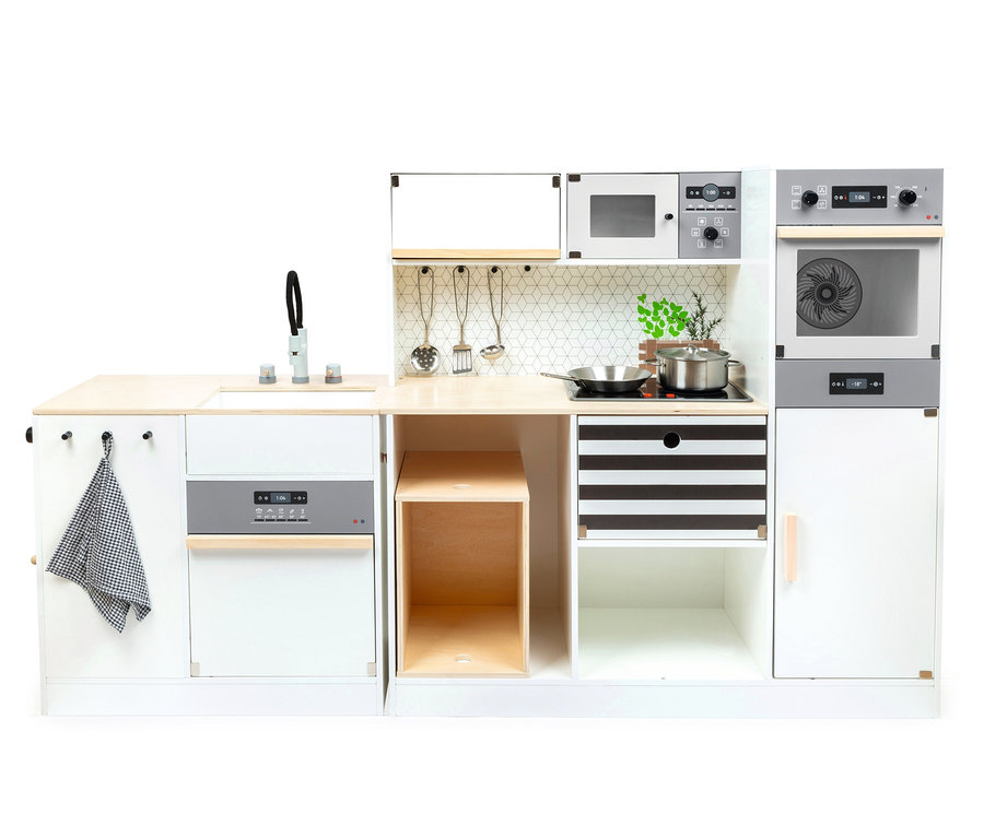 small foot Kinderküche modular XL mit Backofen, Herd, Spüle und Geschirr.