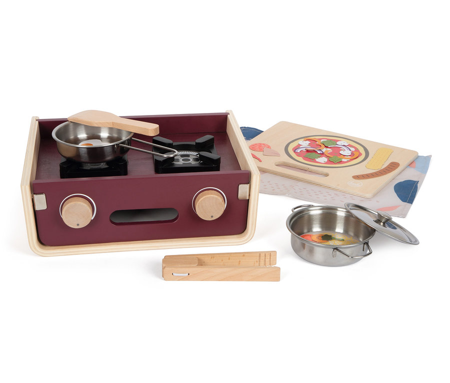 small foot Kinderküche Camping »tasty« Spielzeug mit Topf, Pfanne, Kochlöffel, Schneidebrett und Essen.