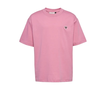 Rosa, locker geschnittenes hummel hmUR T-Shirt mit kurzen Ärmeln und dem „Bee“-Logo auf der Brust.