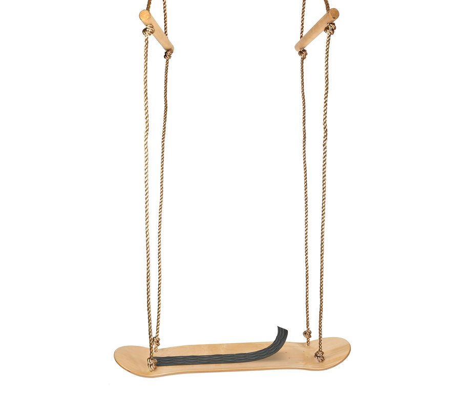 small foot Skateboard-Schaukel mit zwei Seilen und Holzgriffen.