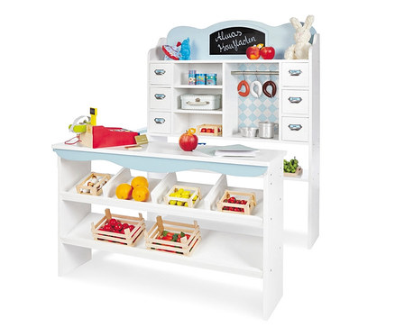 Weißer Pinolino-Kaufladen »Alma« mit Obst, Gemüse und Kasse.