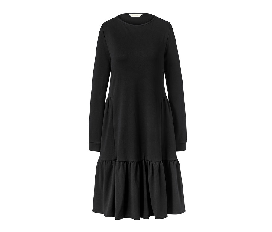Schwarzes Sweatkleid mit Volant.