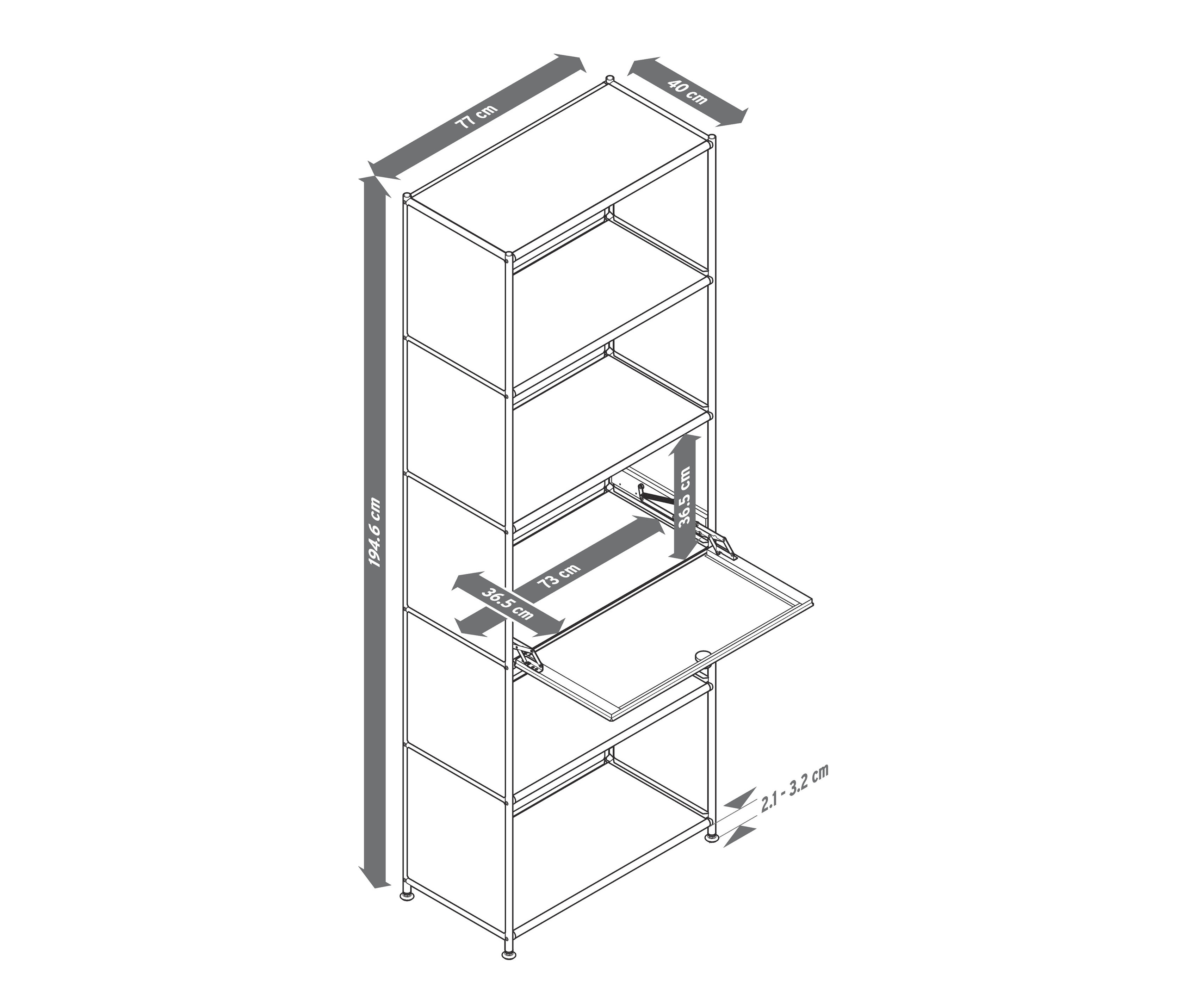 Thumbnail - Tchibo - Hohes Regal Metall »Cn3« mit Klappenfach - 77x40x194,5cm - schwarz - Stahl / Aluminium / Kunststoff