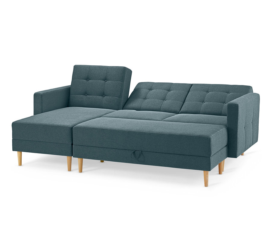 Blau-graues Federkern-Eckschlafsofa »Just Relax« mit Stauraumbank.