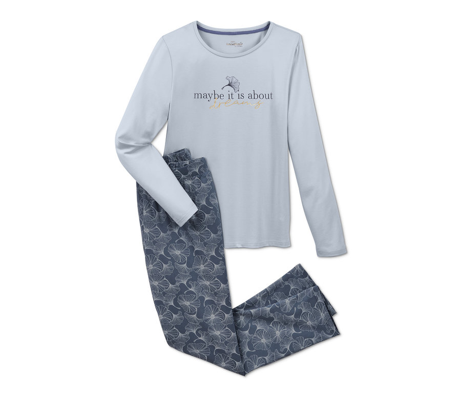Ein hellblaues Pyjama mit Blumenmuster.