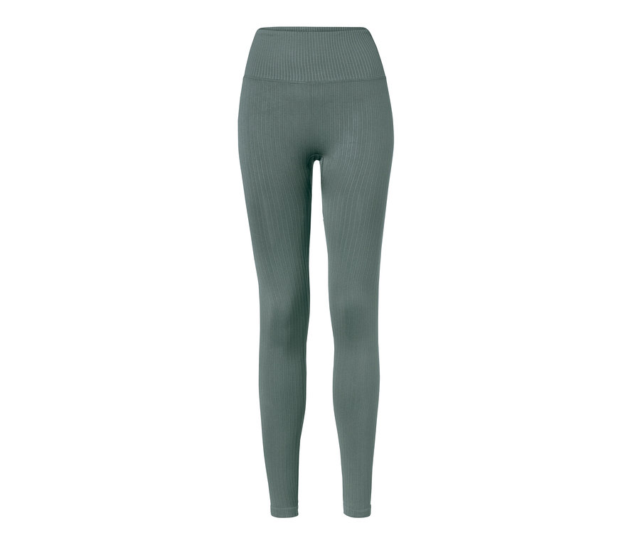 Grüne Seamless-Tight mit Rippmuster auf weißem Hintergrund.