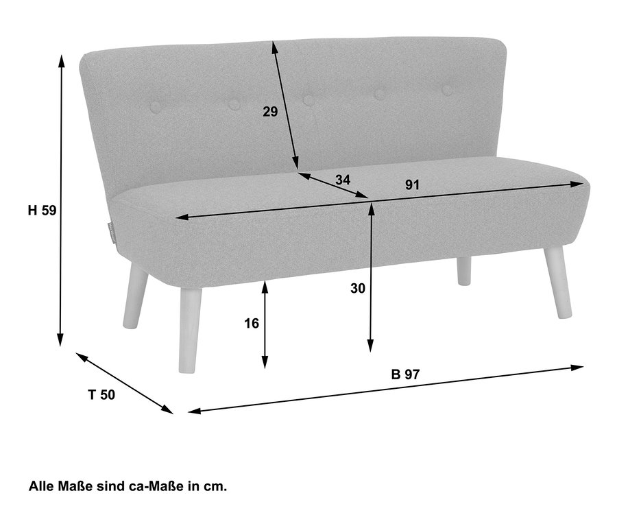 Abmessungen des anthrazitfarbenen Kindersofas 2-Sitzer "Dolly".