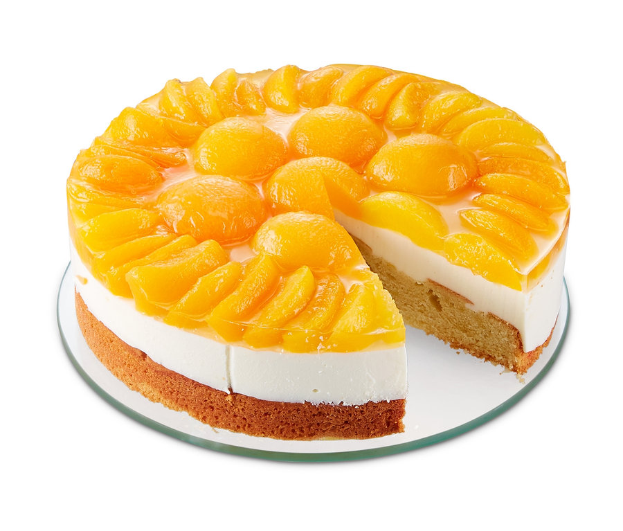 Pfirsichtorte auf einem 2-in-1-Spring- und Tarteform.
