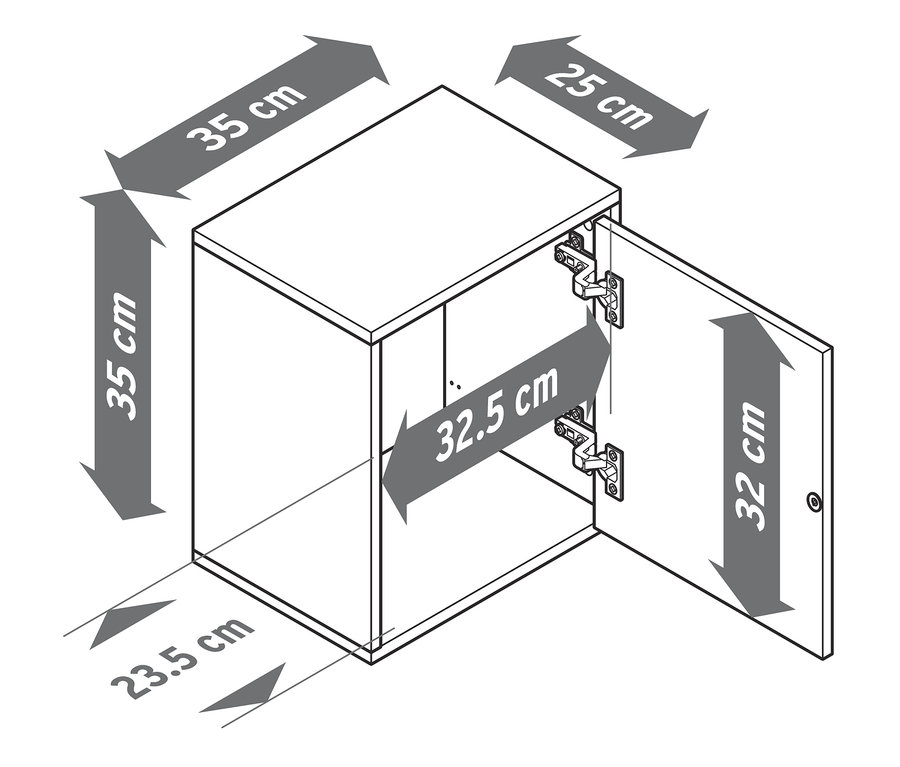 Schema von 3 Modulwürfeln mit Abmessungen.