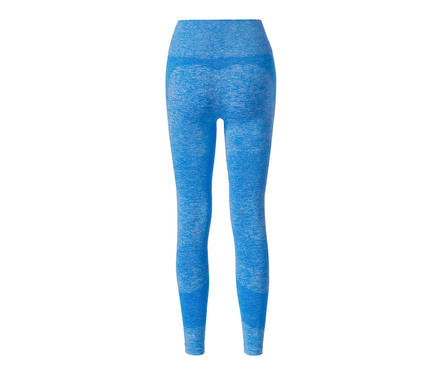 Detailaufnahme einer blauen, nahtlosen Sporttight.