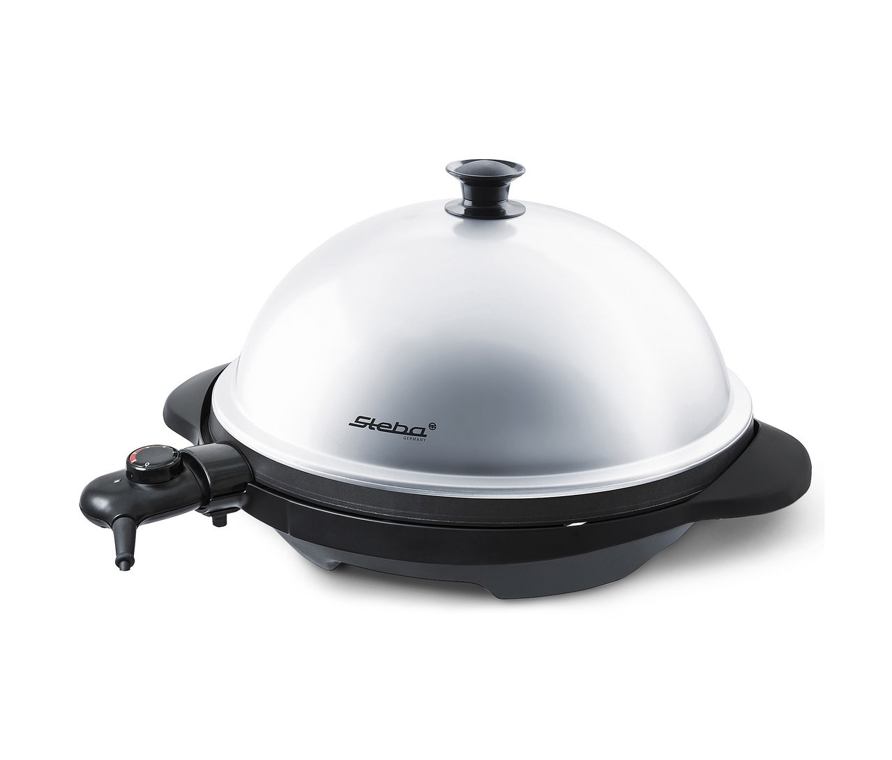 Silberner Steba BBQ-Grill »VG 250« mit schwarzen Kunststoffdetails.