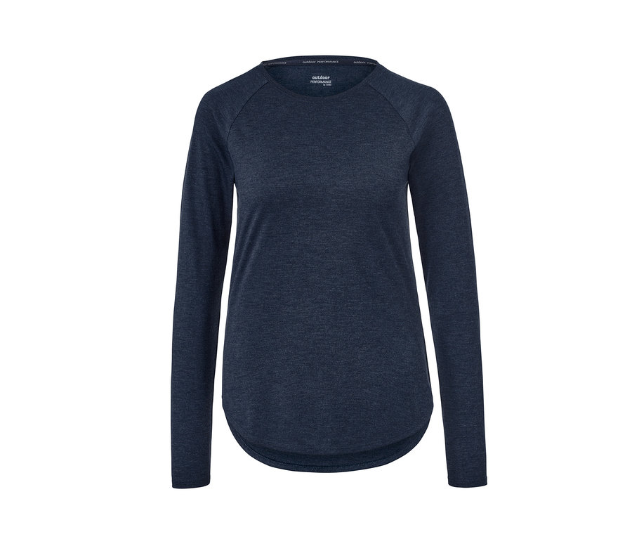 Ein dunkelblaues Sportshirt mit langen Ärmeln.