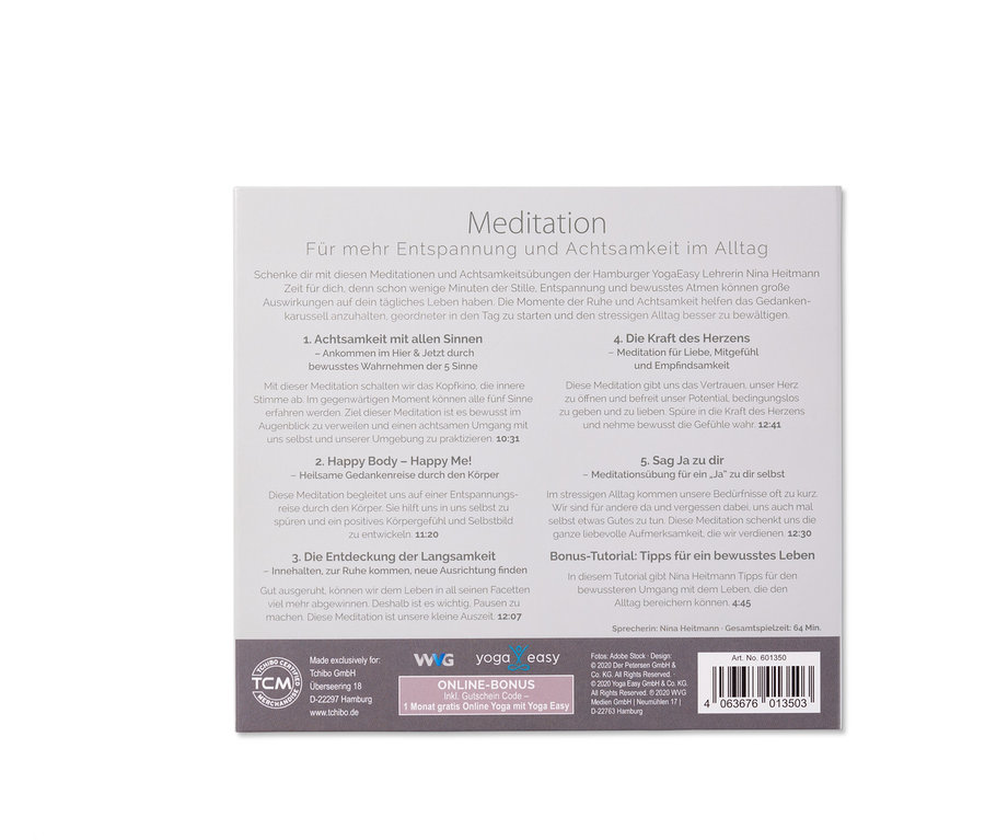 CD-Cover »Meditation – für mehr Entspannung und Achtsamkeit im Alltag«.