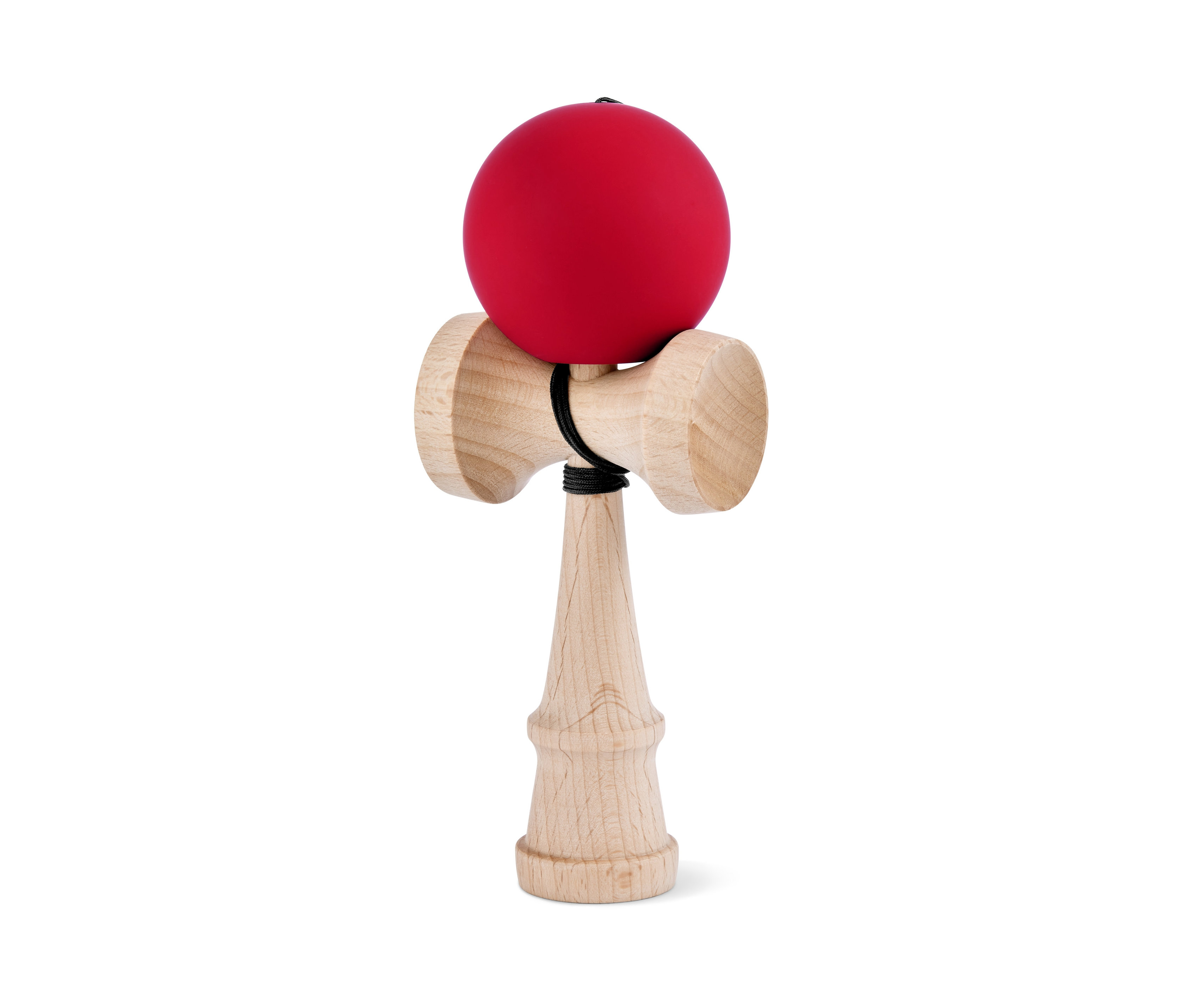 Fangspiel »Kendama« mit roter Kugel auf Holzgriff.