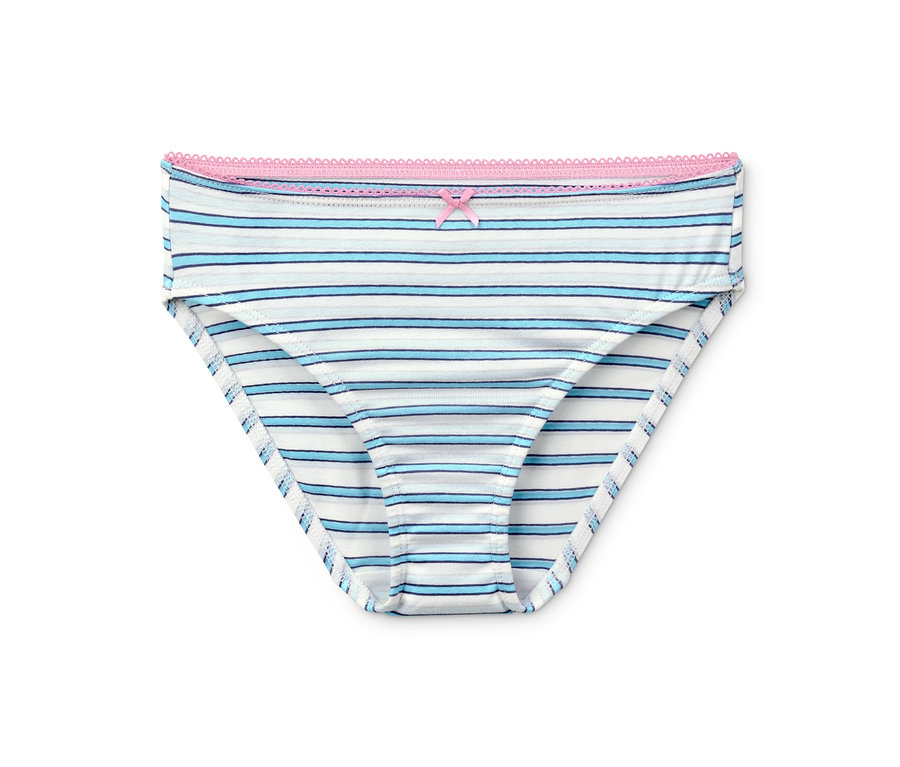 Einzelner gestreifter Mädchen-Slip aus Bio-Baumwolle (7er-Pack) mit rosa Schleife.
