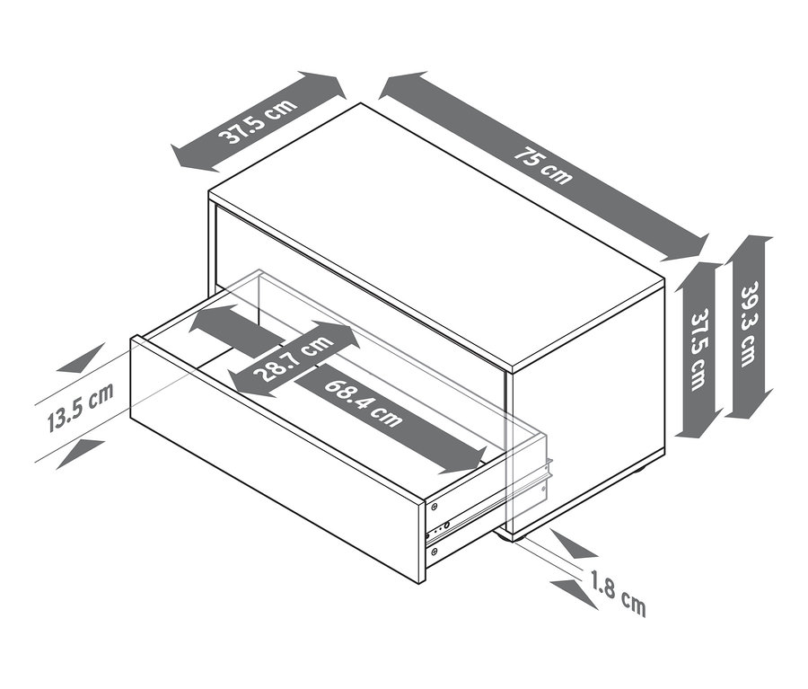 Zeichnung des Regalmoduls »Flemming«, ca. 75 x 37,5 cm, mit 2 Schubladen, Eichendekor.