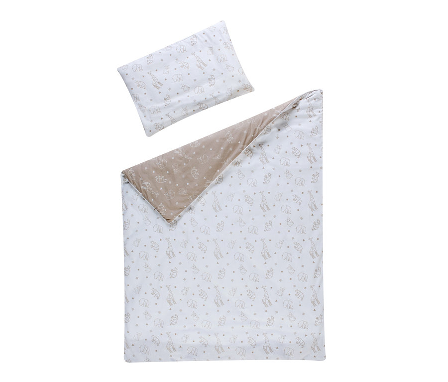 Schardt Wende-Bettwäsche »Origami Beige« und Kissen sind zu sehen.