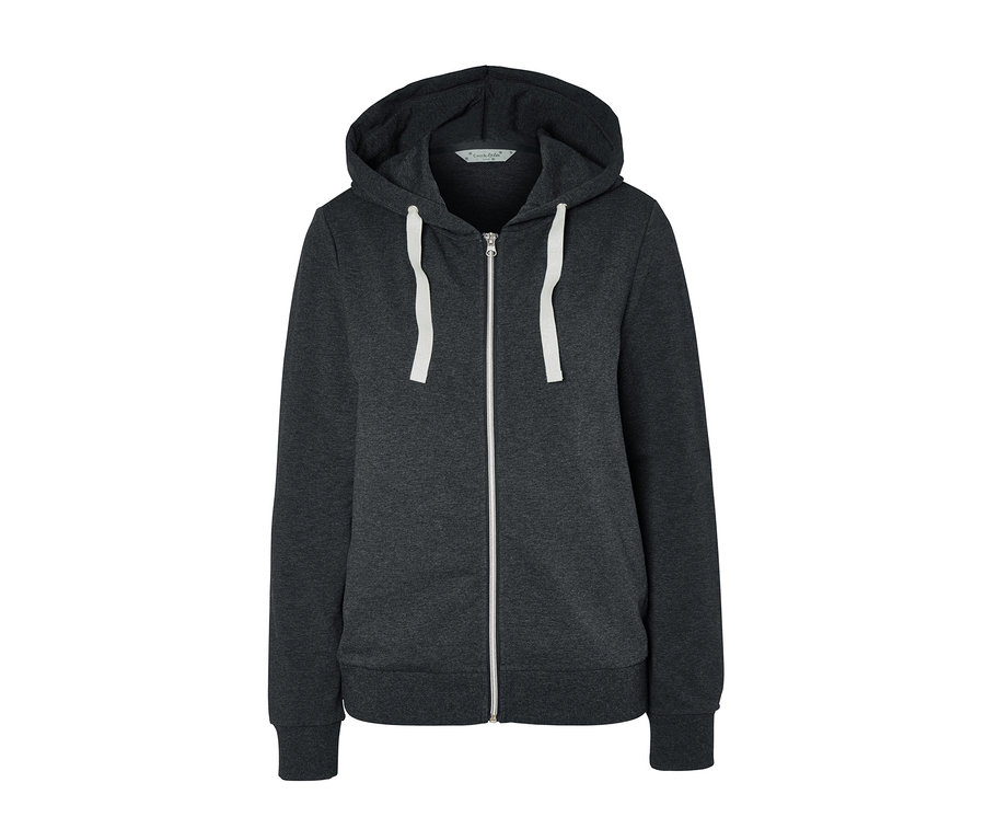 Ein anthrazitfarbener Hausanzug mit Reißverschluss und Kapuze.