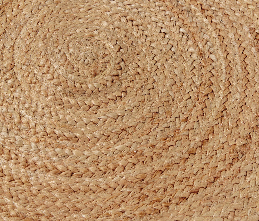 Detailansicht eines Jute-Teppichs, Ø ca. 100 cm, mit einem Kreis Muster.