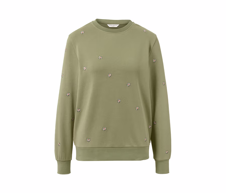 Grünes besticktes Sweatshirt.