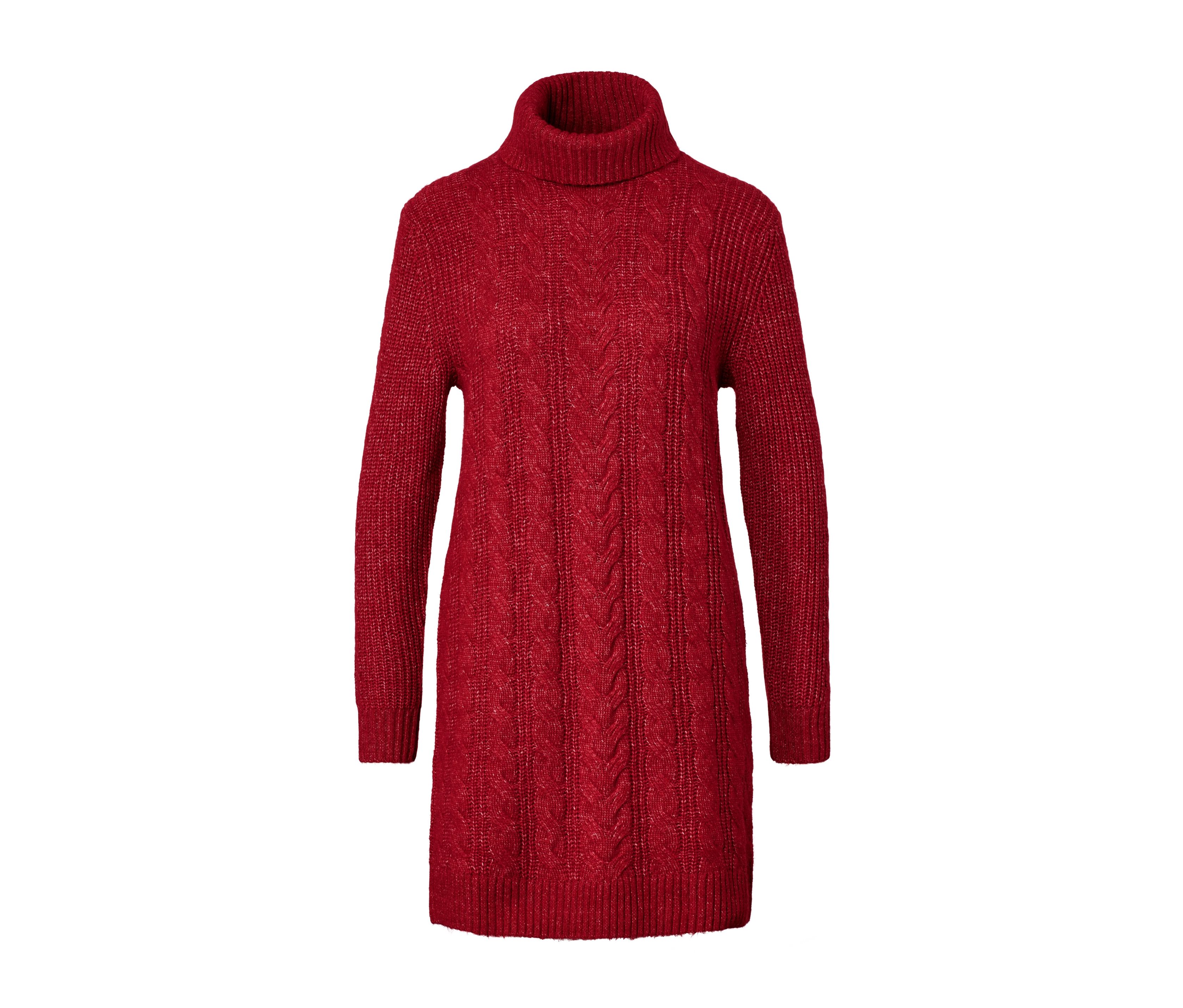 Tchibo - Langer Strickpullover mit Zopfmuster - Damen - Gr. S - rot
