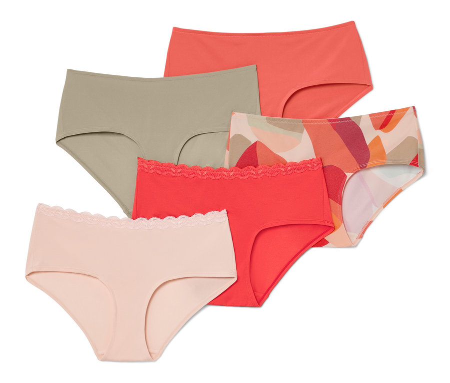 Fünf Pantys in verschiedenen Farben.
