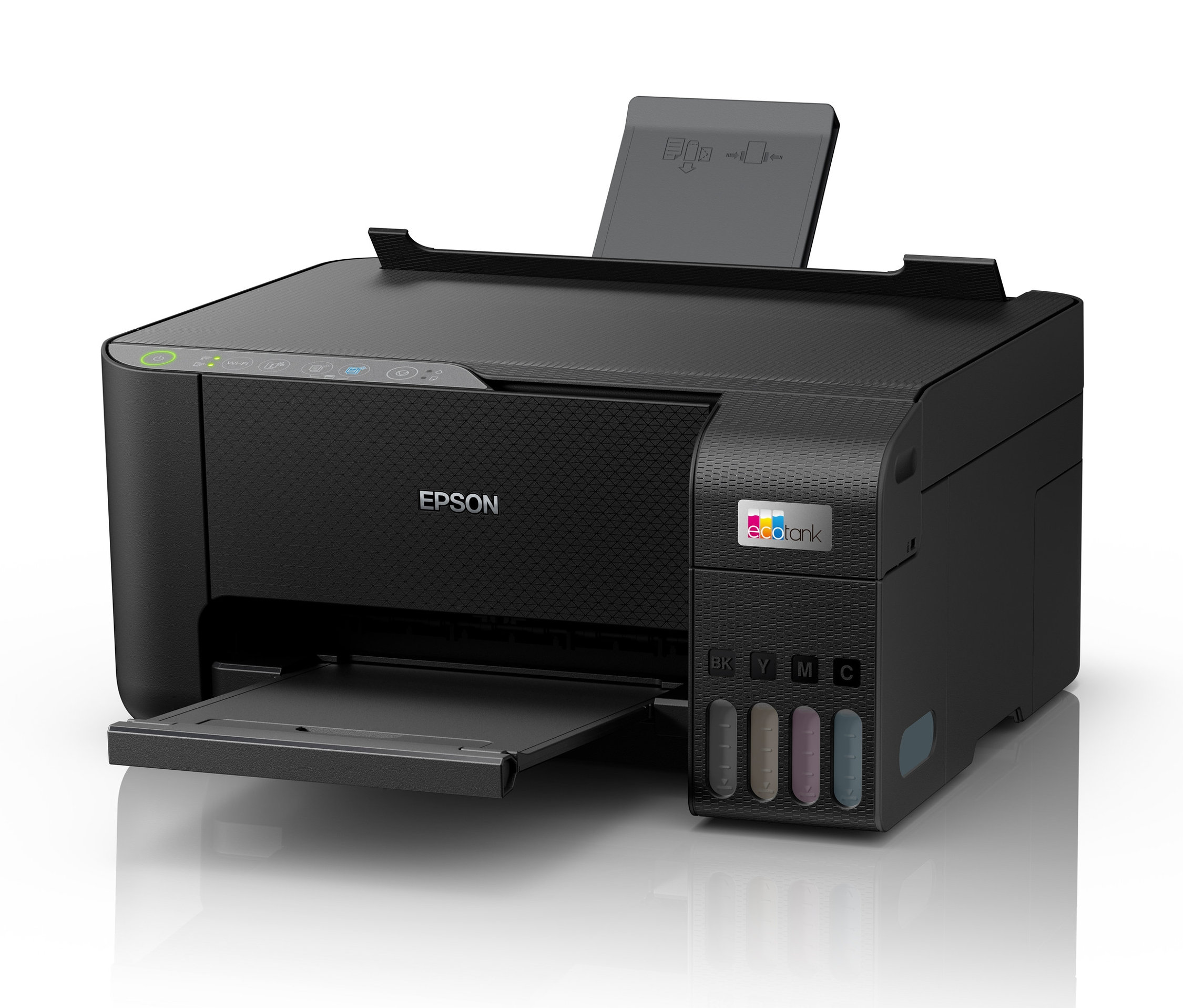 Schwarzer Epson EcoTank ET-2810 3-in-1 Multifunktionsdrucker mit großem Tintentank.