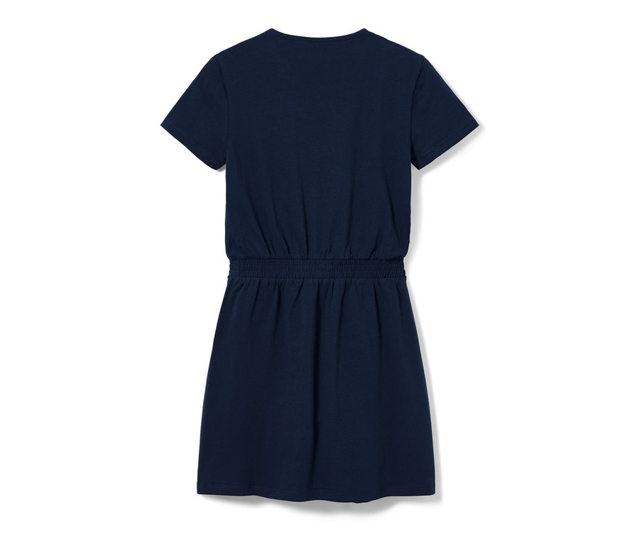 Marineblaues Kinder-Jerseykleid mit Wendepailletten.