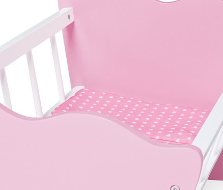Detailansicht der rosa-weißen Pinolino Puppenwiege »Jasmin«.