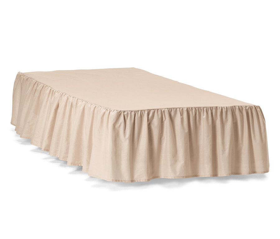 Ein beiger Betthusse, ca. 90 x 200 cm, liegt auf einem Bett.