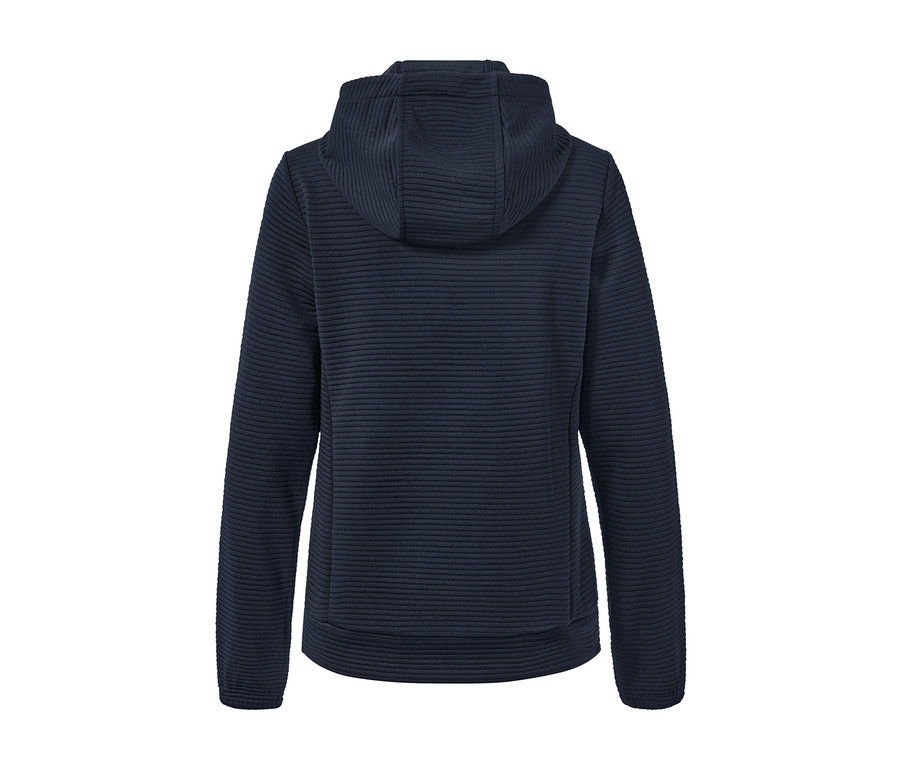 Dunkelblauer Kapuzenpullover von hinten.