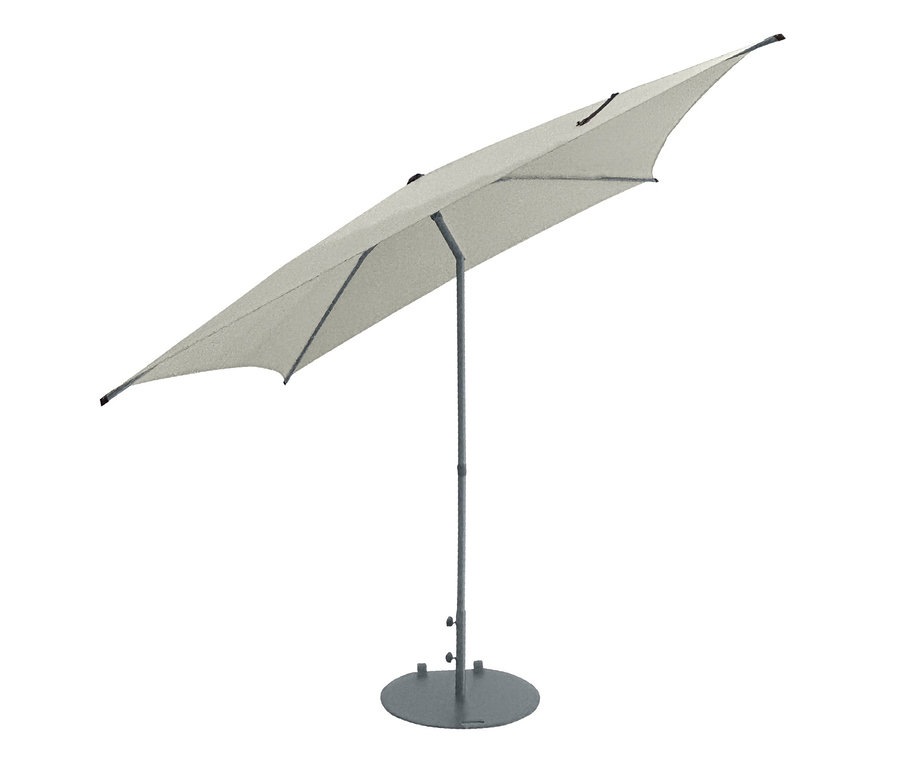 Ein hellgrauer Leco Marktschirm, ca. 250 x 250 cm, ohne Schirmständer.