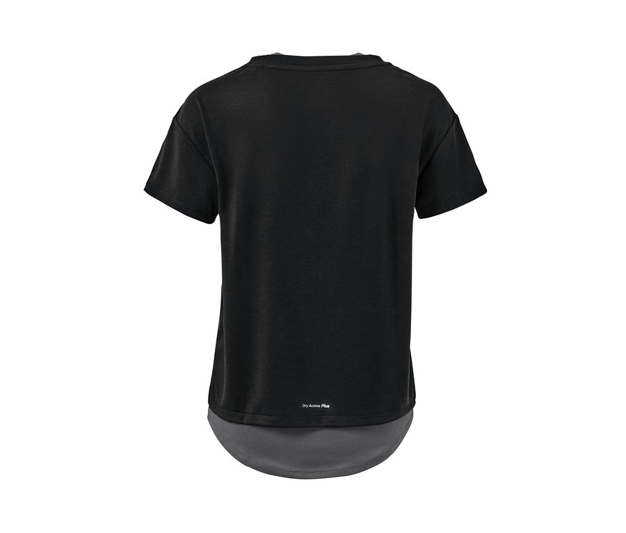 Detailansicht des schwarzen 2-in-1-Kurzarm-Sportshirts.