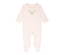 Rosa gestreifter Baby-Strampler mit Bärenmotiv.
